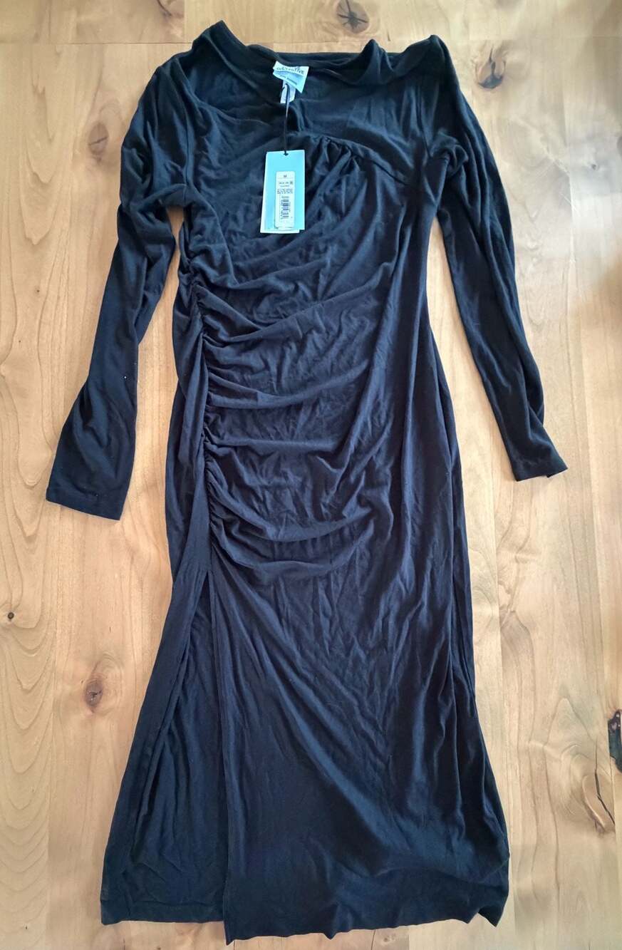 Future Collective Reese Blutstein Black Ruched Long Sleeve Midi Dress Size M